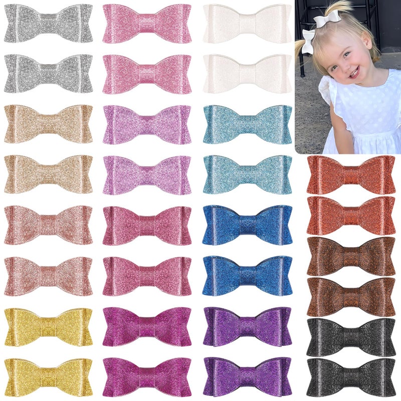 CellElection 30PCS 2.75'' Baby Girls Pigtail Bows Sparkly Sequin Glitter Hair Bows With Alligator Clips Hair Barrettes Accessory for Girls Toddlers Kids Teens - Image 1